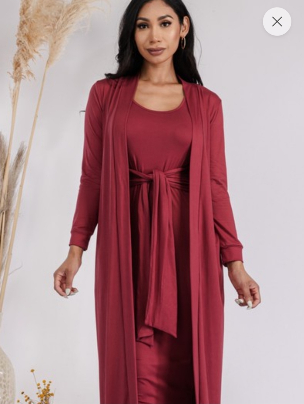 Wine Luxe Soft Cardigan & Dress Set